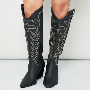 Qupid Cheyenne Nights Embroidered Knee
High Cowboy Boots